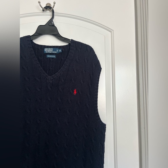 Polo by Ralph Lauren Navy Blue Cable Knit Sweater Vest size XL 100% cotton - Picture 6 of 8